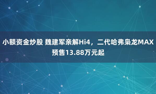 小额资金炒股 魏建军亲解Hi4，二代哈弗枭龙MAX预售13.88万元起